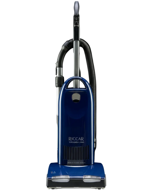 Blue Riccar vacuum cleaner on a white background